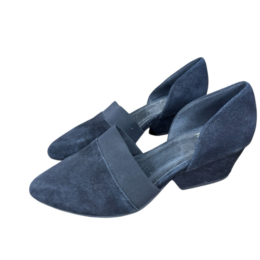 Eileen Fisher Black Suede Flats Pointed Toe Elastic Band Slip On Comfort Shoes‎
